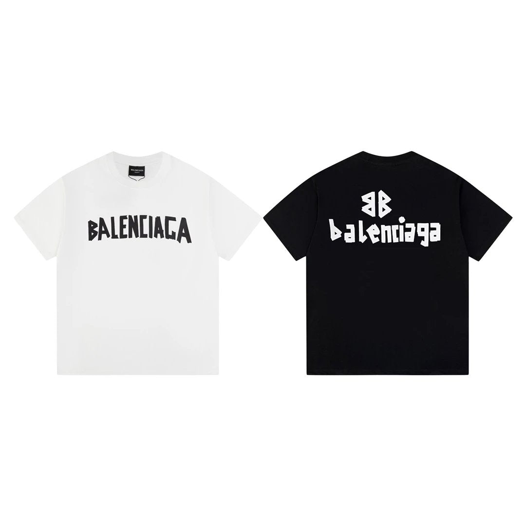 Balenciaga T-shirt Front and Back Tape Letter Print logo round Neck Short Sleeve25ss New pure cotton T Unisex T-Shirt OS Loose Fit Base Shirt Top Half Sleeve T-Shirt