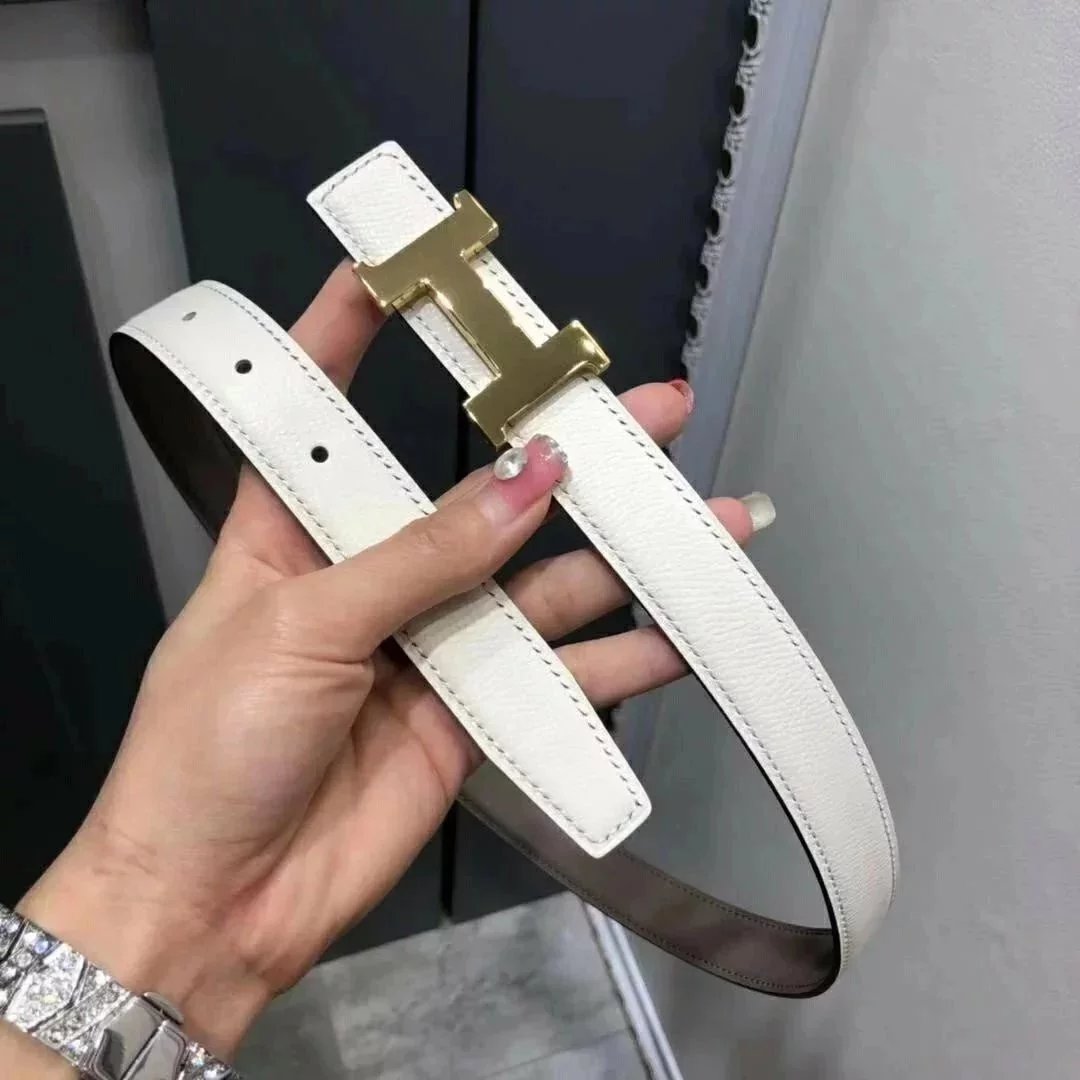 Hermes Belt Top version High Quality Women's Belt First Layer Calfskin Double-Sided Letters h Buckle Casual All-Match Belt2.4cm