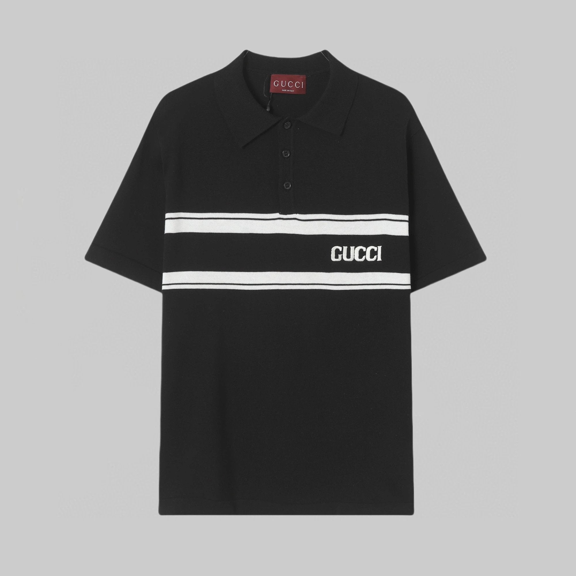Gucci T-shirt Black and white striped chest logo Knitting POLO Short Sleeve Turn-down Collar Shirt Unisex Summer Loose Fit T Business Commuter Short Sleeve Shirt Plus Size T-Shirt