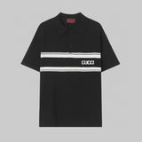 Gucci T-shirt Black and white striped chest logo Knitting POLO Short Sleeve Turn-down Collar Shirt Unisex Summer Loose Fit T Business Commuter Short Sleeve Shirt Plus Size T-Shirt