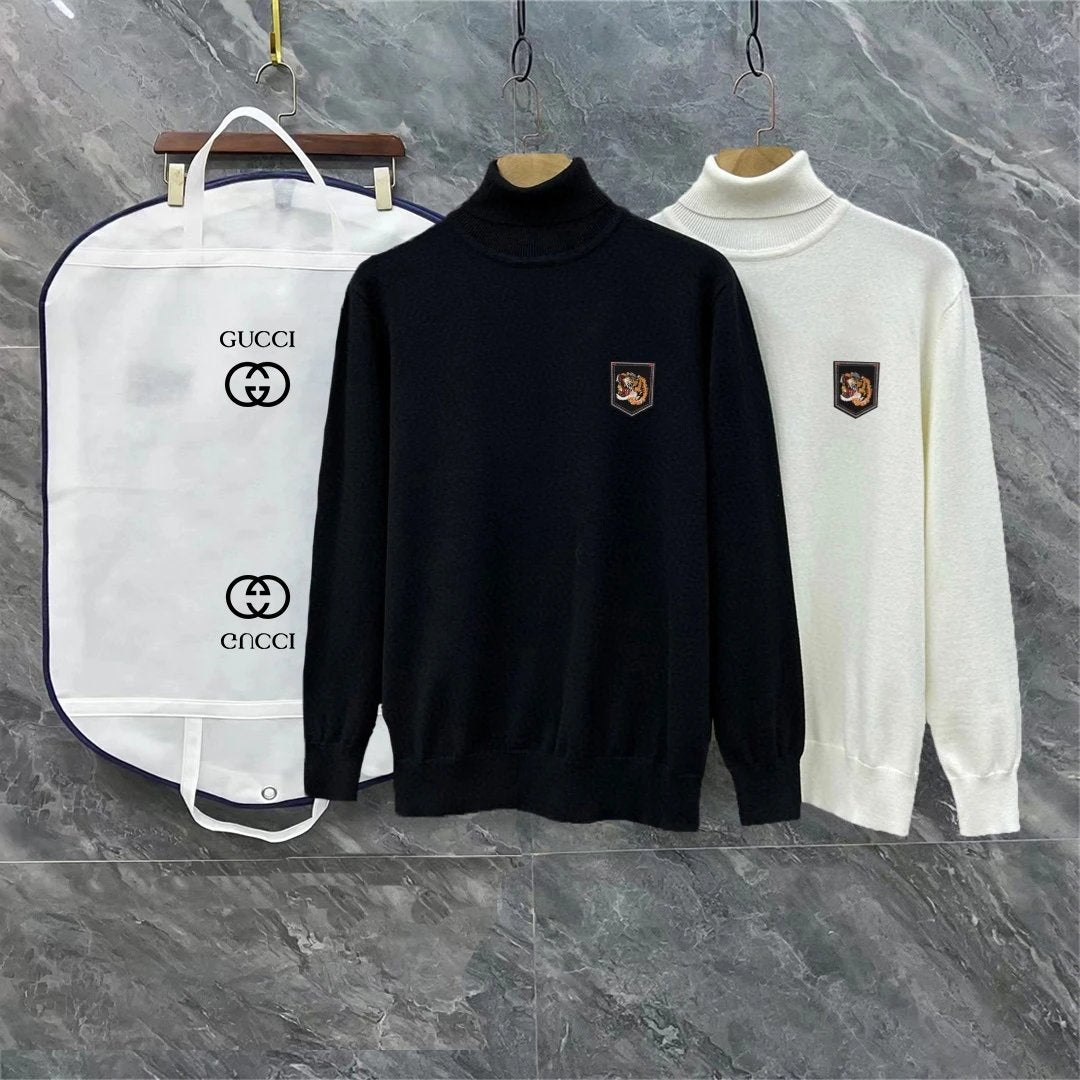 Gucci Sweater Nameplate Tiger logo Turtleneck Sweater Coat Men's and Women's Same Style Outerwear OS Loose Top Long Sleeve Soft Glutinous Idle Style