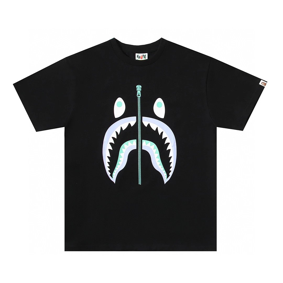 Bape T-shirt Top Version Fluorescent Shark Men's and Women's Same Style Short Sleeve T T-shirt