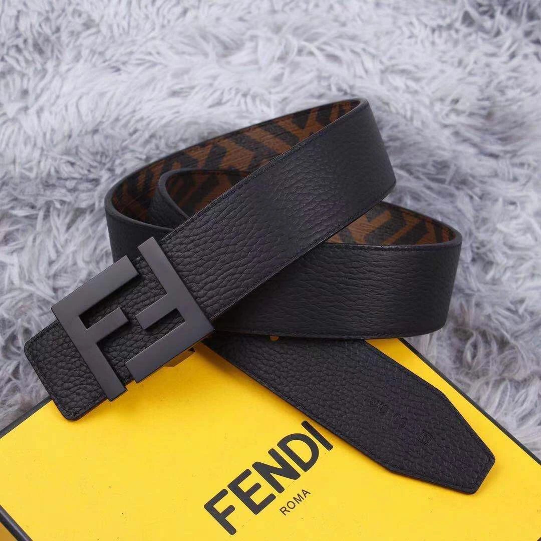 FENDI Belt Top version Leather Belt Men's Double-Sided Business Double-Sided Head Layer Cowhide Leather Double F Men