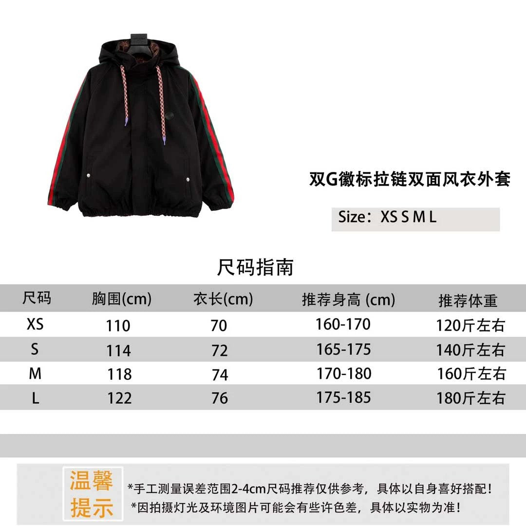 Gucci Jackets Logo Zipper Double-Sided Trench Coat for Men and Women