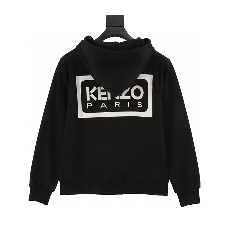 Kenzo Jackets Black and White Letter Zipper Hooded Coat for Men and Women