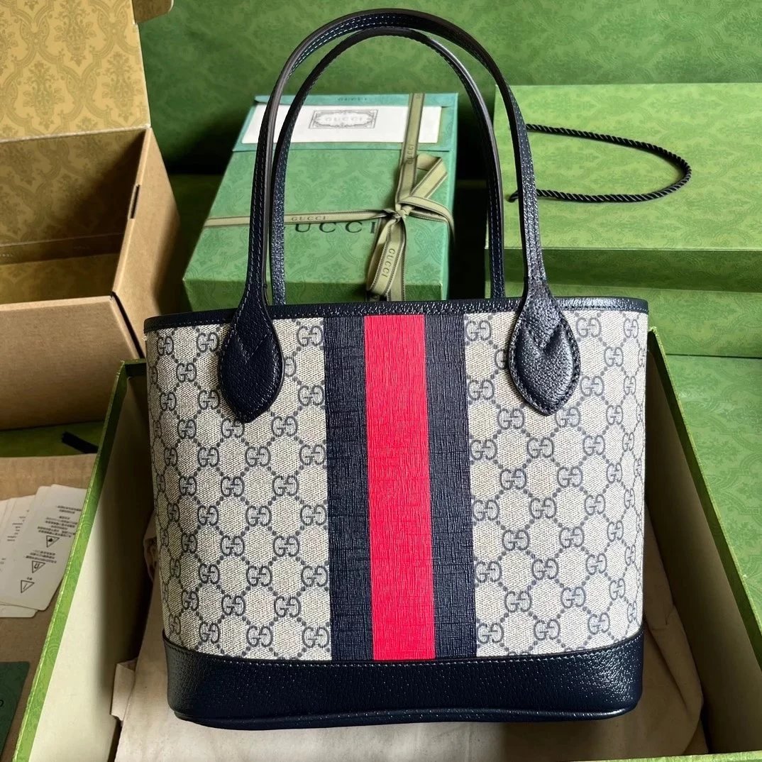 Gucci Women's Bag Top version 【**Original Factory】2023New Ophidia Series Double G Tote Bag Shopping Bag Large Small Size Vegetable Basket Bag Mummy Bag Mother and Child Bag Casual Backpack Handbag Women's Bag726762、726755