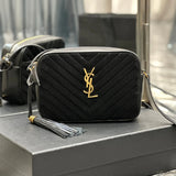 YSL Women's Bag Top version 【Genuine Goods Original Leather】24New Version LouLoubag Camera Bag Small Size23m Tassel Bag Shoulder Bag Crossbody Bag Yang Shulin Women's Bag Back Open Buckle Compartment Camera Bag520534