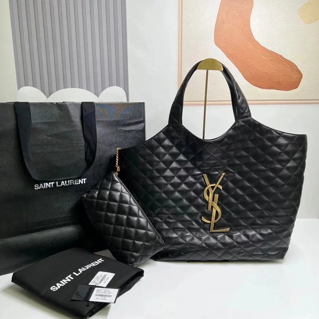 YSL Women's Bag Top version Original Leather Surrogate Shopping Edition2022Popular SAINTLAURENT New ICARE22Spring and Summer New Tote Bag Mummy Bag Mother and Child Bag Shopping Bag Tote Bag Lambskin Material698651