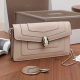 BVLGARI Bag Top version SerpentiForever Milk Tea Handbag Cowhide Bag Decorated with a Snake's Head File Holder Chain Bag Portable Shoulder Messenger Bag Women's Bag