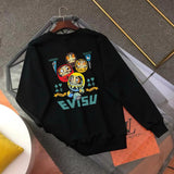 Evisu Hoodie Top Version Counter Same Style Loose Pullover Top Men's Cotton Sports Casual Fashion Brand Women's round Neck Sweater