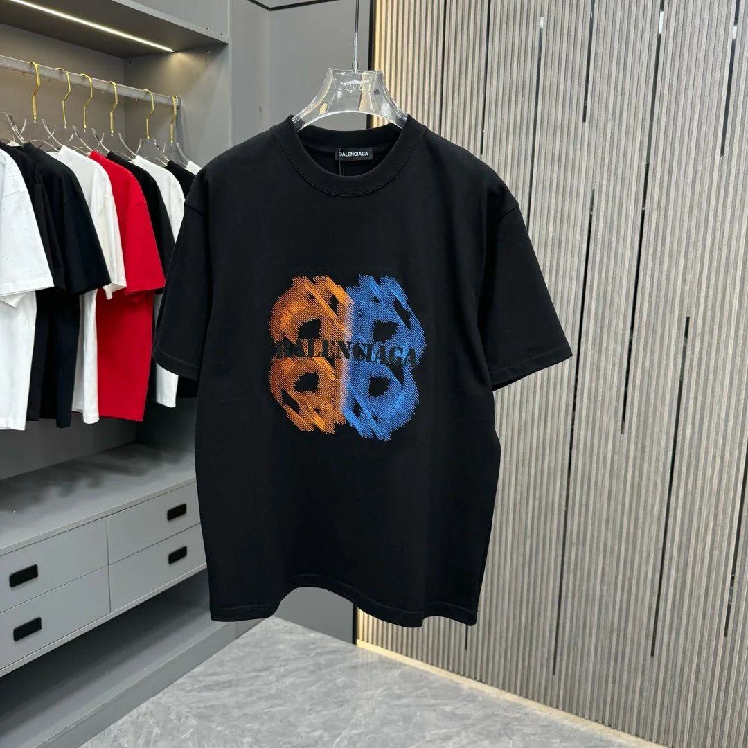 Balenciaga T-shirt Chest Embroidery Laser logo round Neck Short Sleeve25ss New pure cotton T Unisex T-Shirt OS Loose Fit Base Shirt Top T-Shirt Short Sleeve