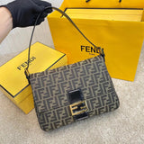 FENDI Women's Bag Top version Underarm Bag Middle-Ancient Classic Double F Presbyopic vintage Baguette Canvas Original Leather Calfskin Portable Shoulder Bag FF Buckle Brown Flip Vintage Women's Bag Cosmetic Bag Lunch Box Bag Crossbody Bag