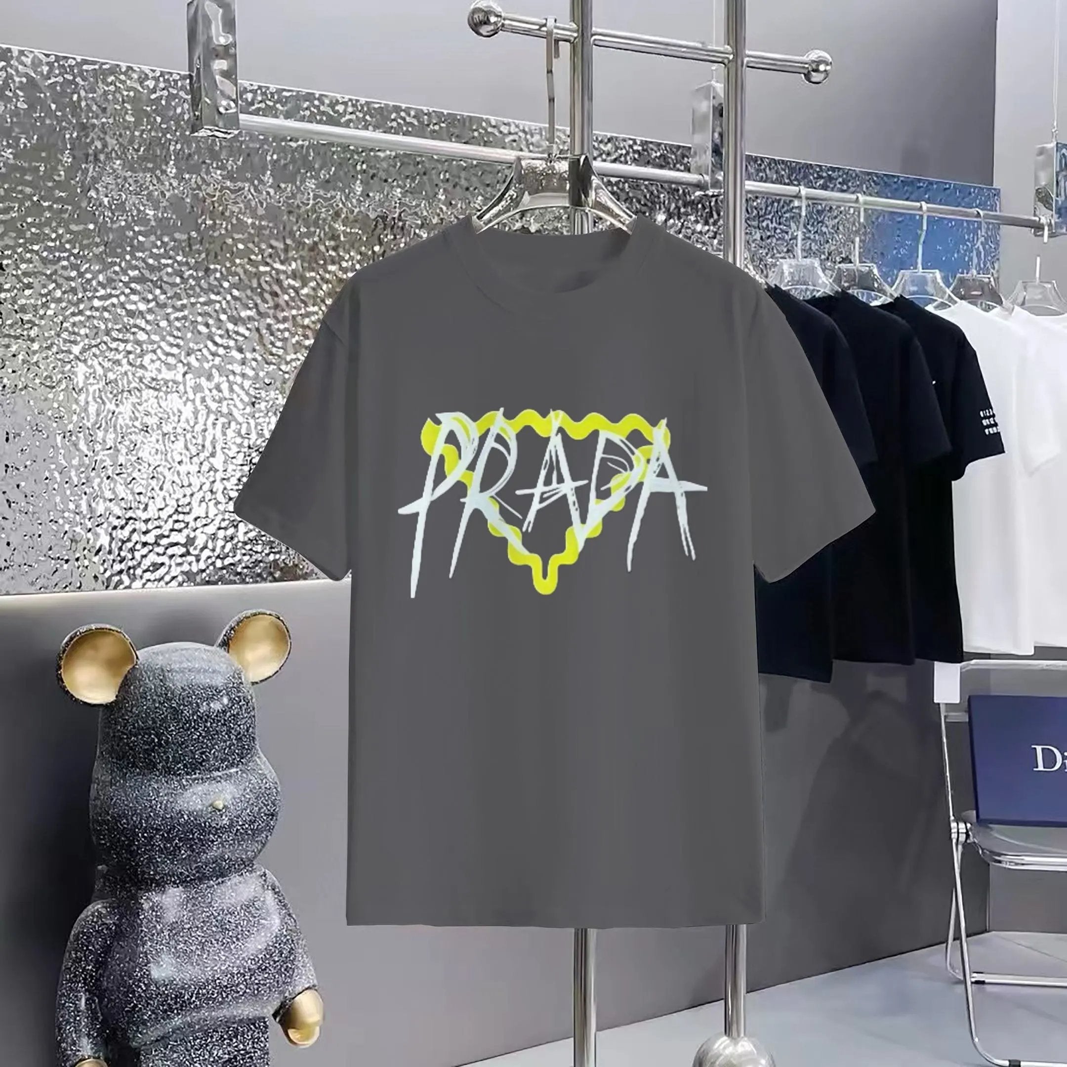 PRADA T-shirt Front Chest Wave Triangle Print logo round Neck Short Sleeve25ss New pure cotton T Unisex T-Shirt OS Drop Shoulder Loose Fit Base Shirt Top T-Shirt Short Sleeve