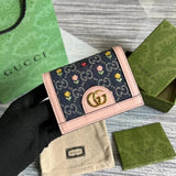 Gucci Wallet Top version Ophidia Series Small Card Holder Wallet Women's Short Wallet Card Clamp Short Wallet Women's Wallet Uses Advanced Artificial Canvas with Iconic Patterns and Stripe Braid