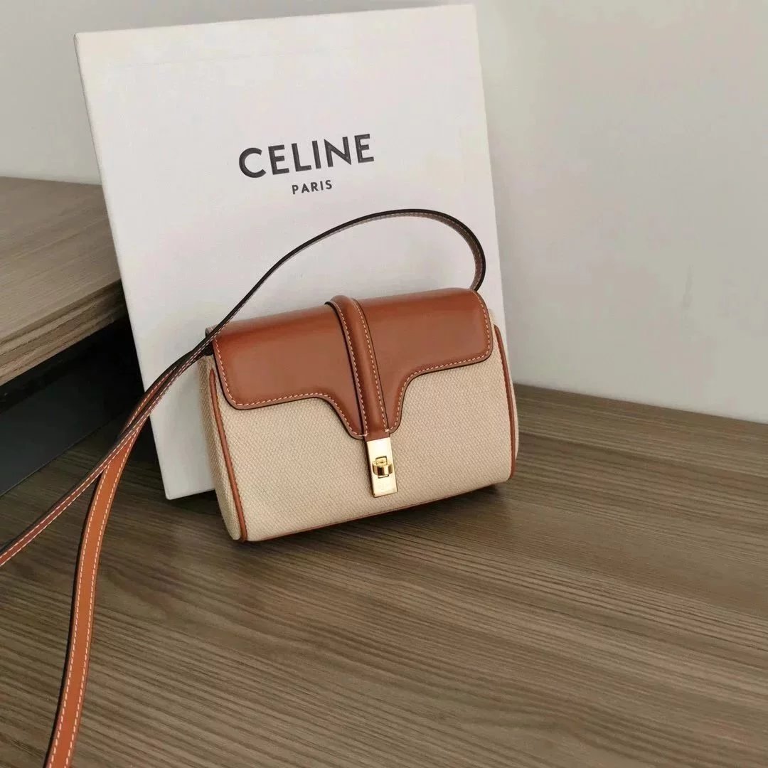 Celine women's bag Top version Original Leather Gao Ding2023New miniSOFT16Series New Handbag Sheepskin Spin Twist Lock Bag Handbag Briefcase Shoulder Bag Messenger Bag Flap Bag Women's Bag Women's Bag Men's Bag