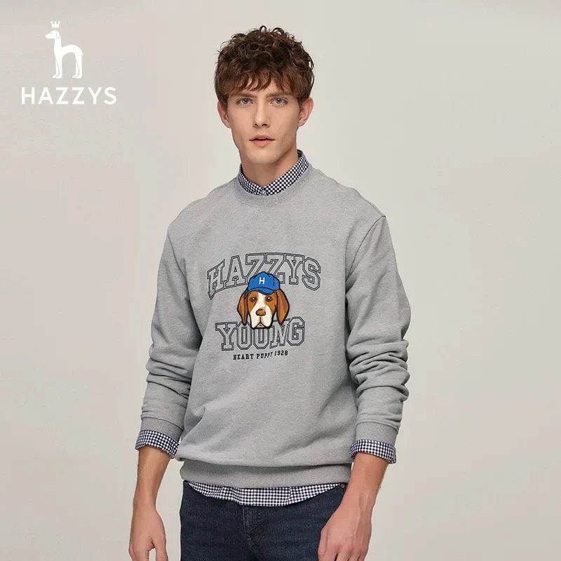 Hazzys Hoodie Top Version Spring and Autumn Men's Round Neck Pullover T T-shirt Korean Style Fashion Loose Casual Sweatshirt Men's Fashion