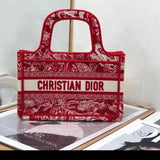 Dior Women's Bag Top version 【Pure Original Surrogate Shopping Grade Fabric】New Version Horizontal Pattern D Arc Seiko New booktotemini Mini Tote Bag Presbyopic Purplish Blue Wine Red Shopping Bag Purplish Blue Claret Embroidery Mini Women's Bag Shoulder