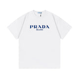 PRADA T-shirt Flocked Foam Blue Letters logo round Neck Short Sleeve25ss New Pure Cotton Unisex Style T Casual T-Shirt Base Layer Shirt OS Loose design