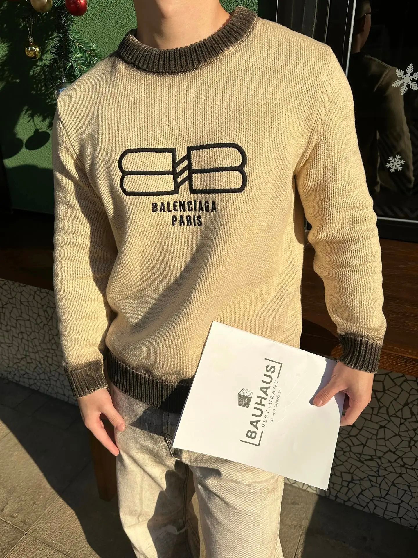 Balenciaga Sweater Tie-Dye Lock Knit Crew Neck Sweater Long Sleeve Pullover Thickened Lazy Style OS Loose Fit Jacket Unisex Same Style Inner Versatile Casual Top