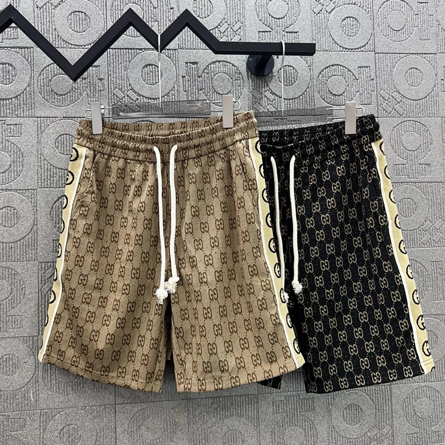 Gucci Shorts Full Print Double G Presbyopic Glasses with Double G Letter Ribbon logo Five-point Shorts25ss New Drawstring Casual Summer Pants5Two-in-One Casual Sweatpants for Men and Women, Pure Cotton Joggers