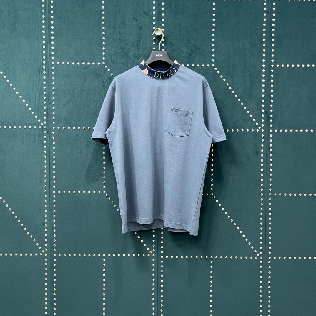 Dior T-shirt Floral Thread Embroidery at the Neckline logo round Neck Short Sleeve25ss New Pure Cotton Unisex Style T Casual T-Shirt Base Layer Shirt OS Loose Fit Half Sleeve Top Plus Size