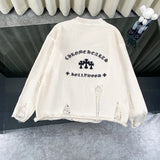 Chrome Hearts Sweater Patchwork Distressed Knit Crew Neck Sweater Long Sleeve Pullover Thickened Lazy Style OS Loose Fit Knit Jacket Unisex Casual Wearable Inside and Outside Versatile