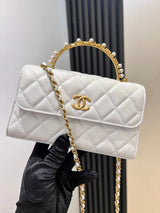 Chanel Women's Bag Top version 【**Original Leather】23B Metal Letter Pearl Wrist kelly Package Pearl Bag。Wrist Small Waste Bag Dinner Bag Handbag Mobile Phone Bag Women's Bag