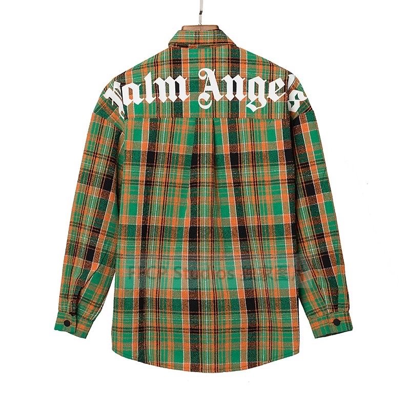 Palm Angels Shirt Top Version Green Plaid Shirt Men's and Women's Loose Long Sleeve Shirt Coat