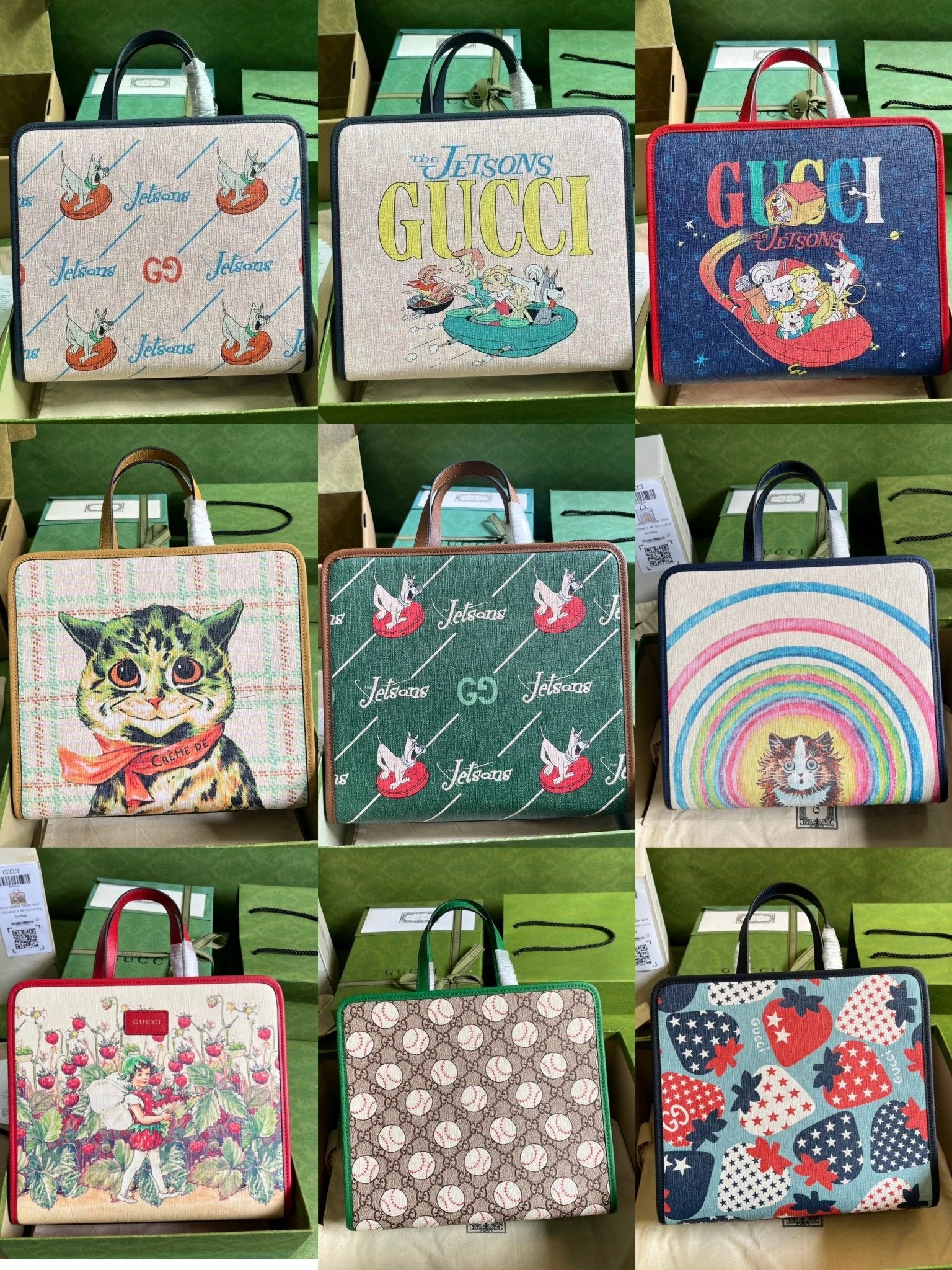 Gucci Women's Bag Top version 【**Version】2023New Children's Printing Series Tote Bag Pink Jason Pattern2024New Children's Bags Tote Package Vegetable Basket Bag605614New Sausage Dog Bichon LADYBIRD