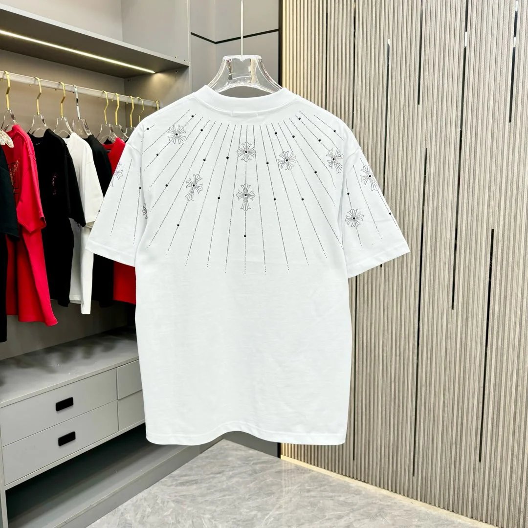 Chrome Hearts T-shirt Hot Drilling logo round Neck Short Sleeve25ss New Pure Cotton Unisex Style T T-shirt OS Loose Fit Base Shirt Short Sleeve T-Shirt Top