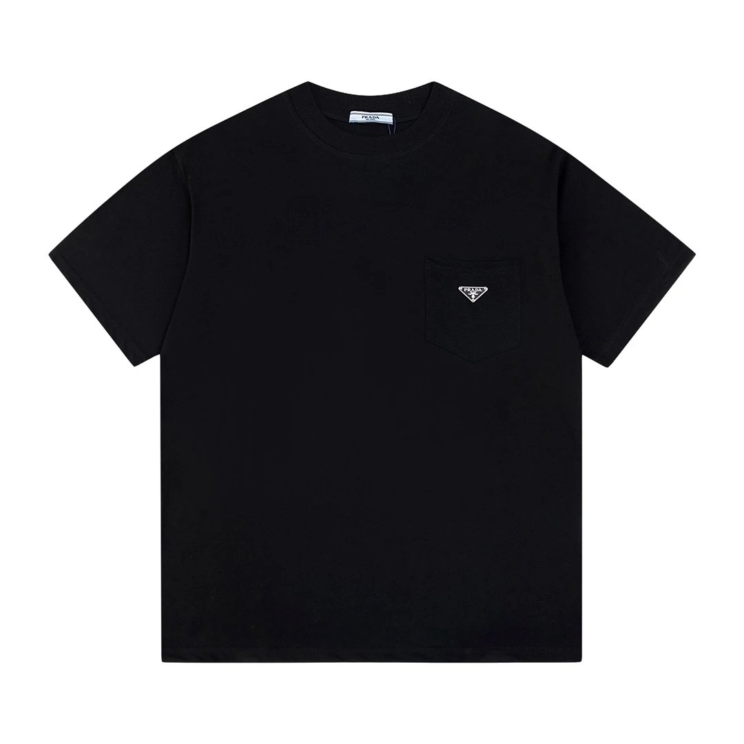 PRADA T-shirt Chest Triangle Mark logo round Neck Short Sleeve25ss New pure cotton T Unisex T-Shirt OS Drop Shoulder Loose Fit Base Shirt Top T-Shirt Short Sleeve