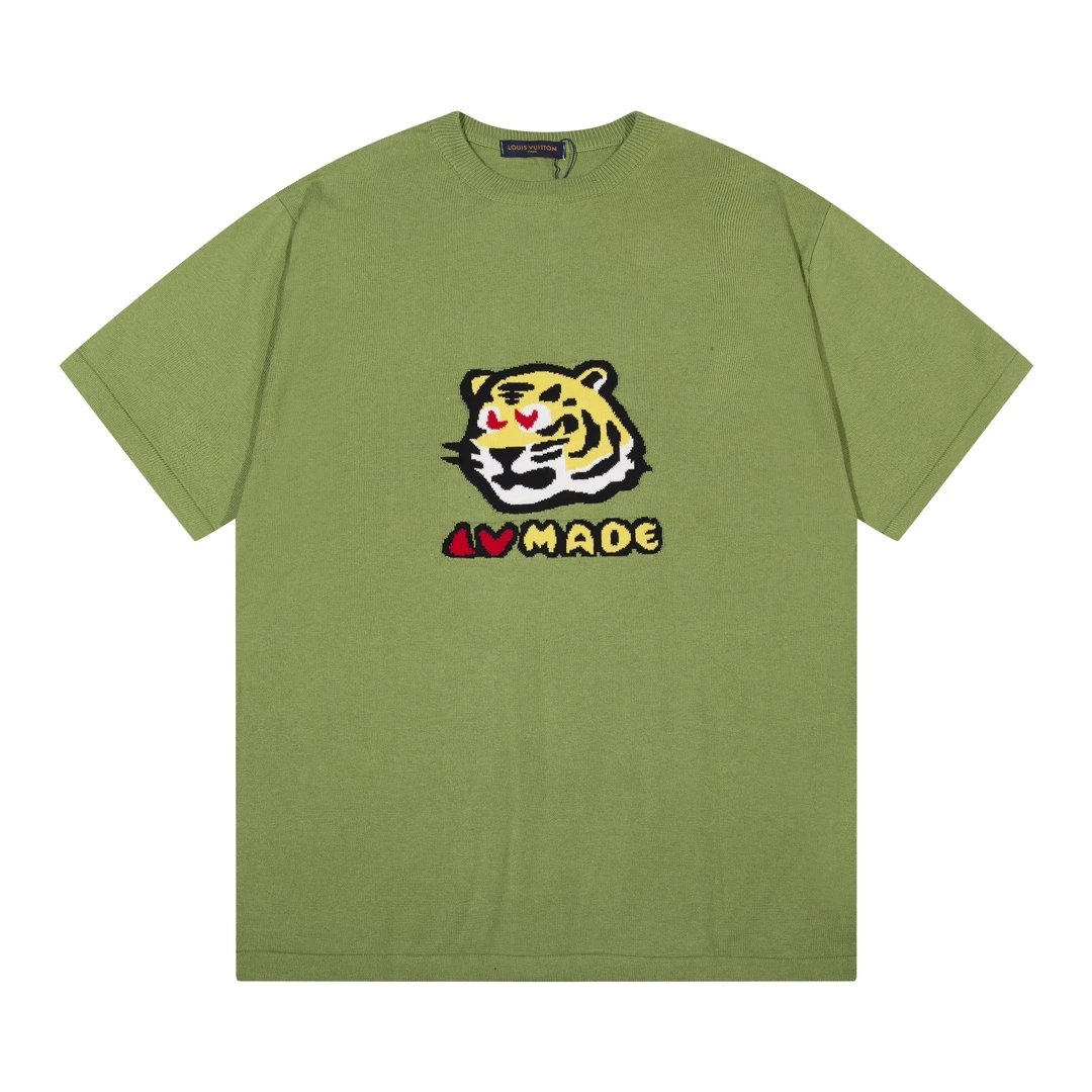 Louis Vuitton LV T-shirt Tiger Head Knit on Chest logo round Neck Short Sleeve25ss New Pure Cotton Unisex Style T T-shirt OS Loose Fit Base Shirt Top Half Sleeve T-Shirt