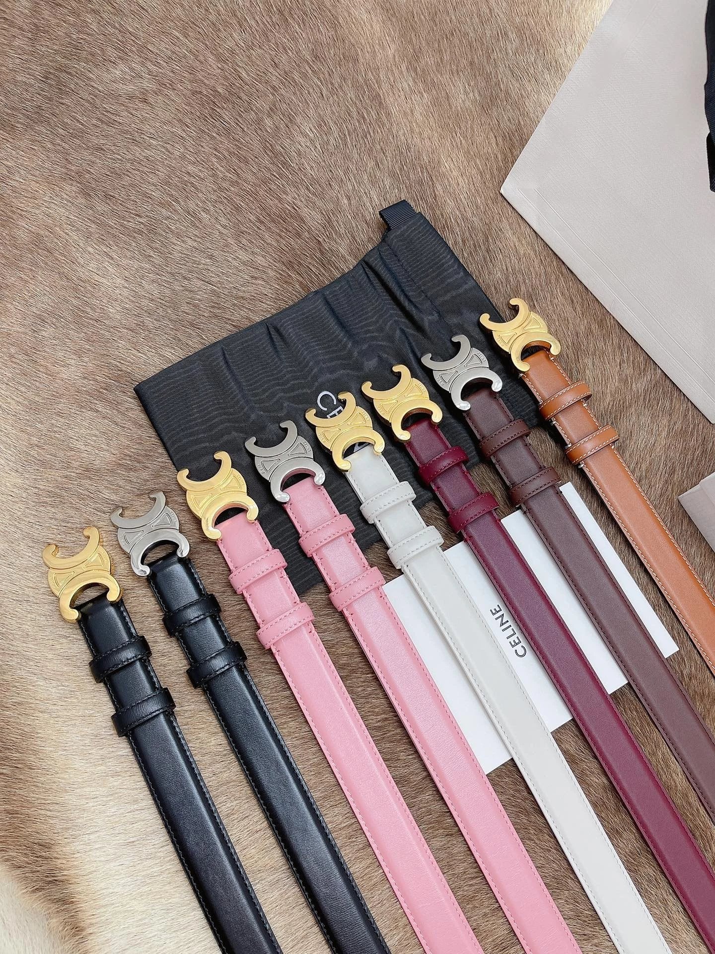 Celine Belt Top version First Layer Cowhide Counter Version Celine Belt Female Arc De Triomphe Fashion All-Match Leather Jeans Suit Jacket Dress Thin Belt Same Style Belt『Level Surrogate Shopping』2.5Women's More than One Colors Imported Cowhide Belt Retro