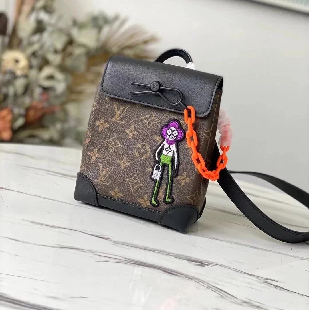 Louis Vuitton LV Women's Bag Top version 【Original Leather】M58707Full Leather in Black Men's and Women's Bags Zoom This Small One SteamNano Men's and Women's Doll Embroidered Handbag Shoulder Crossbody Portable Backpack