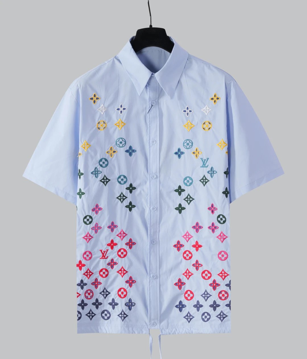 Louis Vuitton LV Shirt Front Full Print Pattern logo Shijia Turn-down Collar Short Sleeve Shirt Unisex Versatile Business Casual Slim Fit Jacket