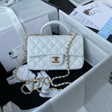 Chanel Women's Bag Top version 【Original Leather with the Highest Quality Version】Small24K Patent Leather Handle Box Bag Cosmetic Bag AS2431Handle CF Bag Doll24KCFminihandle Handle Bag Sheepskin Women's Bag24P Woolen Sequins Flap Bag Mobile Phone Bag Port