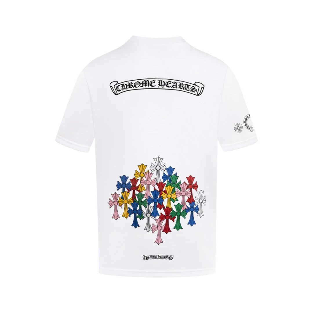 Chrome Hearts T-shirt Back Colorful Print logo round Neck Short Sleeve25ss New Pure Cotton Unisex Style T T-shirt OS Loose Fit Base Shirt Half Sleeve T-Shirt Top Half Sleeve