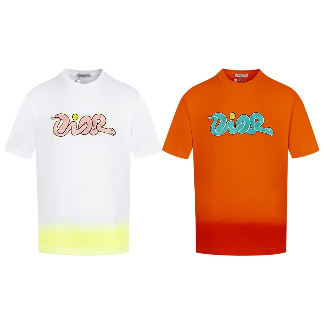 Dior T-shirt Year of the Snake Letter Embroidery on the Chest logo round Neck Short Sleeve25ss New Pure Cotton Unisex Style T Casual T-Shirt Base Layer Shirt OS Loose Fit Half Sleeve Top Plus Size