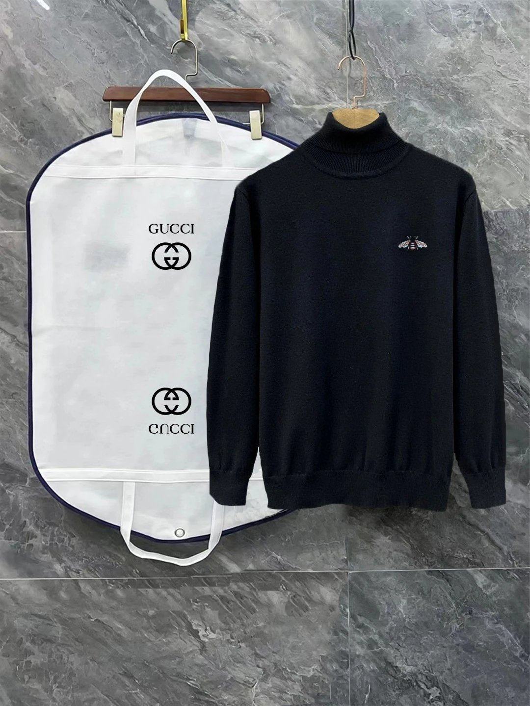 Gucci Sweater Little Bee logo Turtleneck Sweater Coat Unisex Outerwear Long Sleeve Soft Lazy Style OS Loose fit