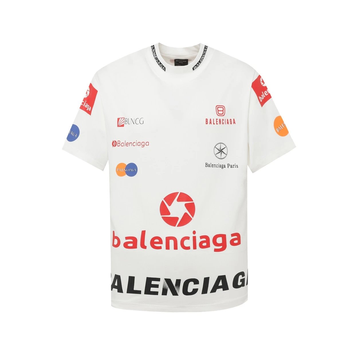 Balenciaga T-shirt LOGO Embroidered High Neck Short Sleeve Pure Cotton T Unisex T-Shirt OS Loose Fit Base Shirt Summer New Casual Simple T-Shirt