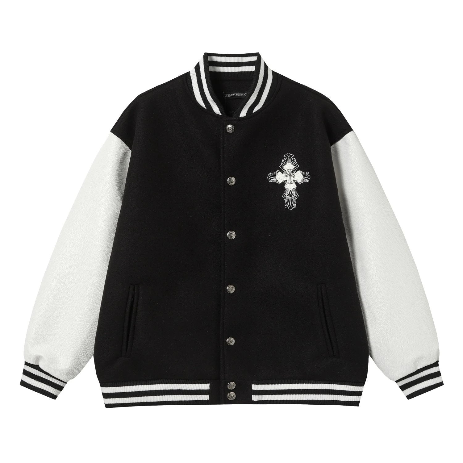 Chrome Hearts Jackets Runway Style Baseball Jacket Black and White Color Block Short Coat Towel Embroidery American Letter Unisex Street Cotton Padded Thickened Jacket