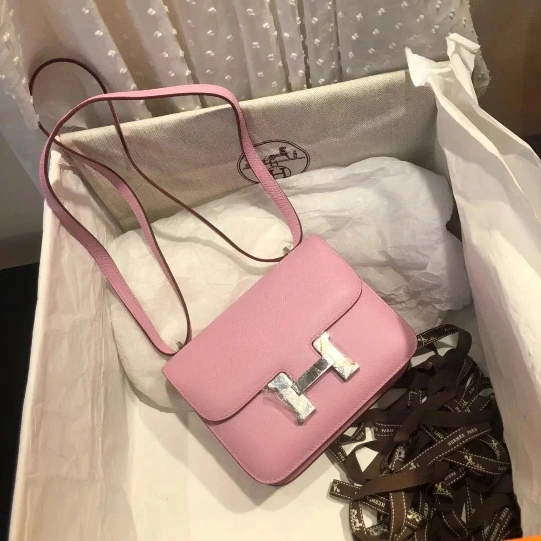 Hermes women's bag Top version 【H Handmade Custom】Stewardess Bag Constance Bag constance Silver Buckle Gold Buckle EP Women's Leather Crossbody Shoulder Bag2424