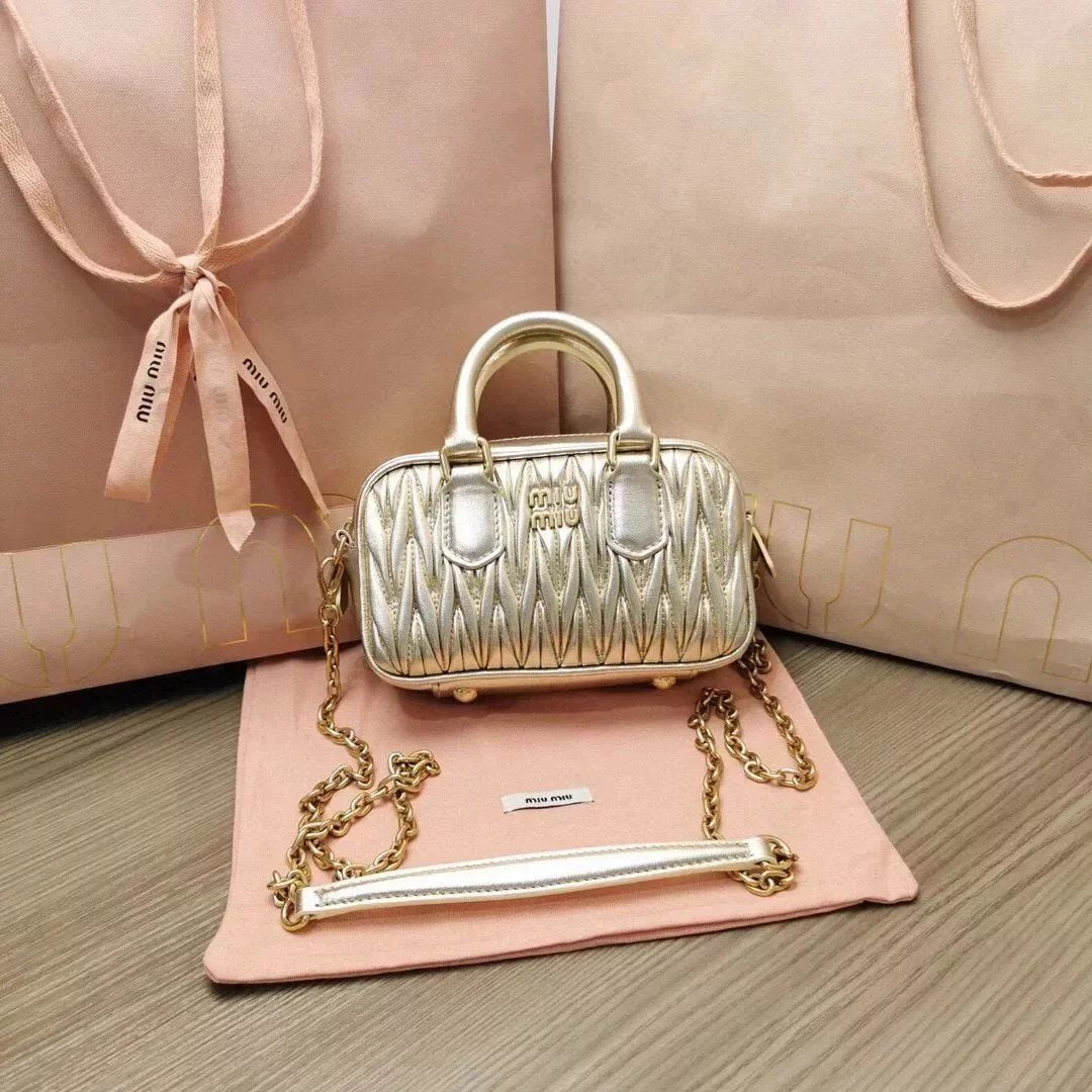 Miu Miu Bag Top version 【Original Order】New Product toopretty Bowling Bag Pillow Bag Travel Bag Box Bag Handbag Shoulder Bag Messenger Bag Women's Bag5BB124