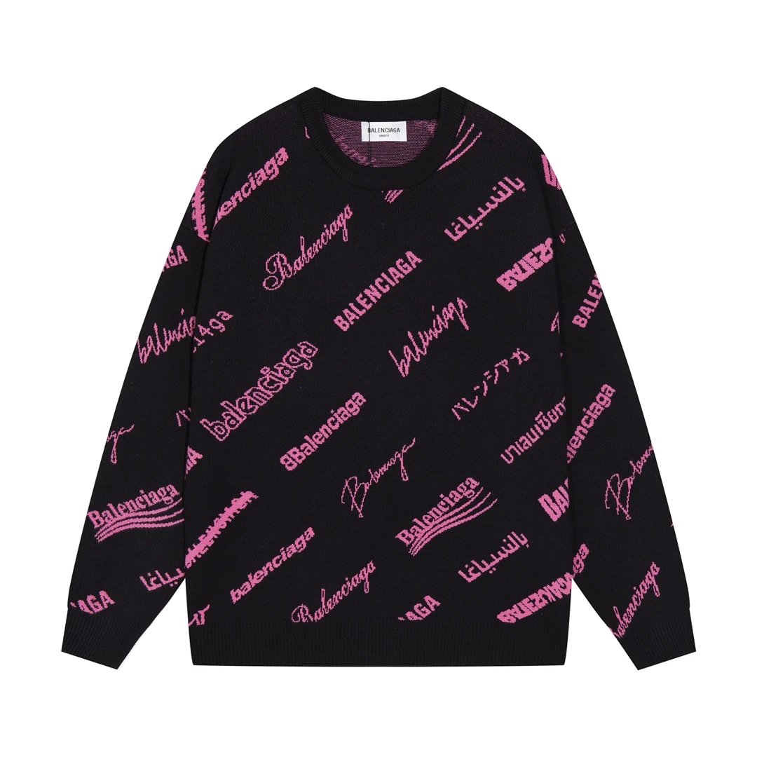 Balenciaga Sweater Classic Full Logo Barrage Crew Neck Sweater Long Sleeve Thickened Lazy Style Unisex Loose Knit Top Coat Versatile Casual Wear