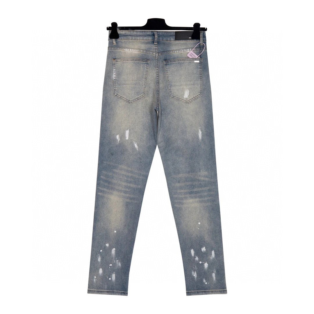 Amiri Jeans Splash Ink Hot Drilling logo25ss Spring Summer New Straight Leg Jeans Unisex Slim Fit Long Pants Loose
