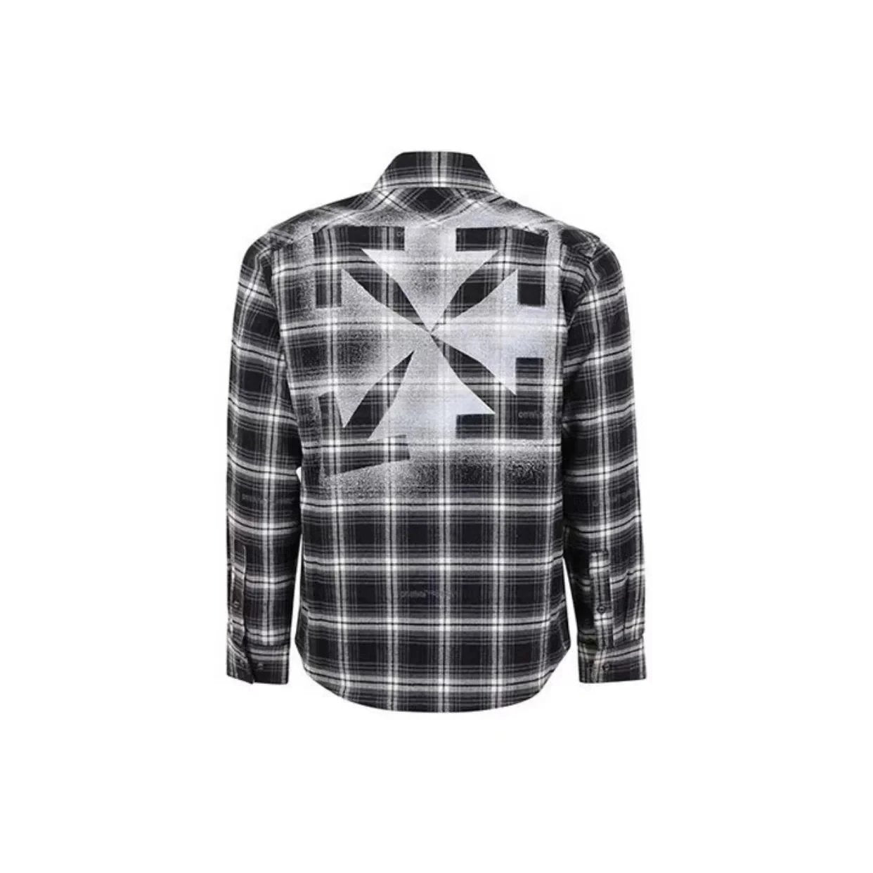 OFF-White Shirt Top Version Autumn and Winter New Splash-Ink Arrow Colorblock Check Shirt Lay Zhang's Same Style Coat for Men and Women Fashion