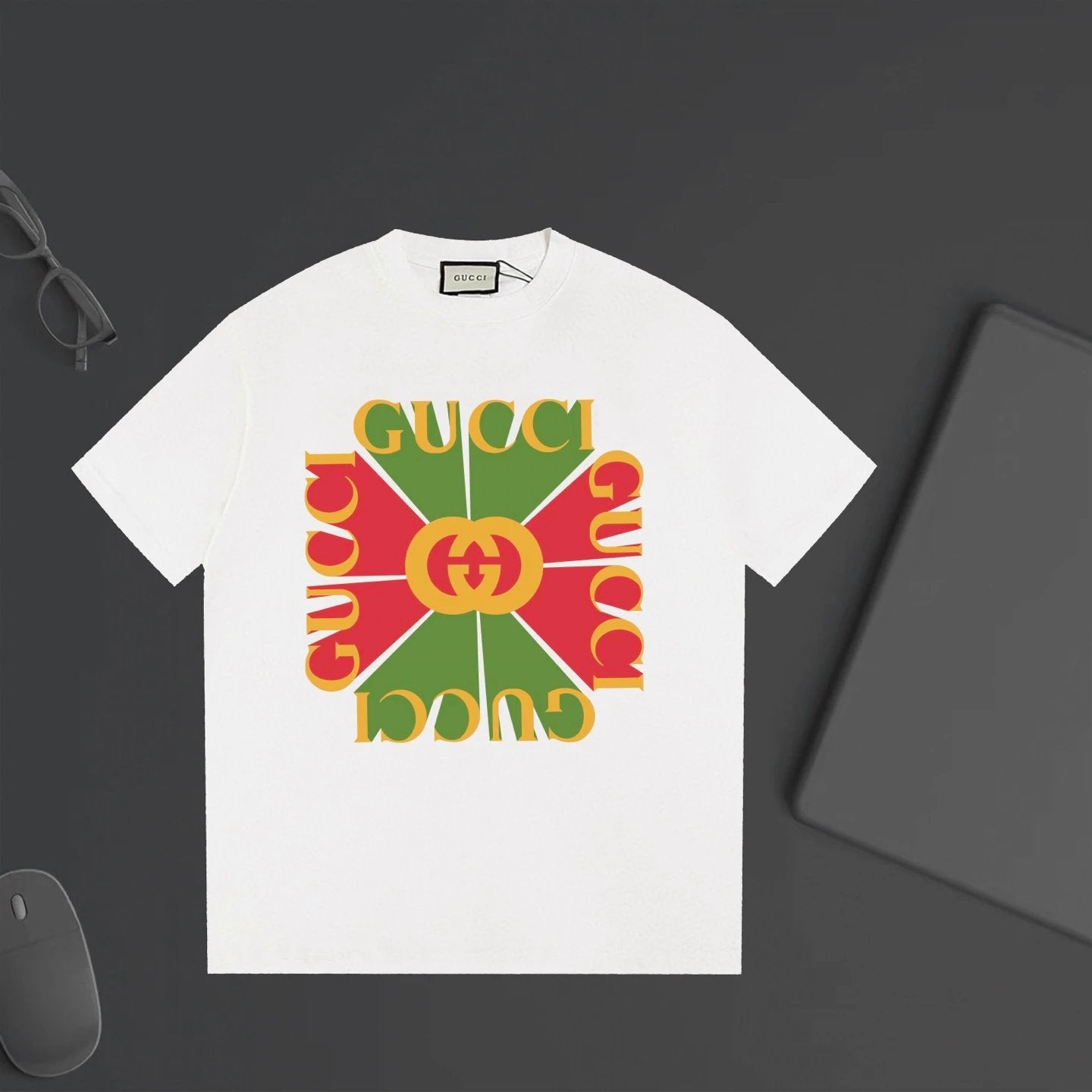 Gucci T-shirt Chest Patchwork Letter Print logo round Neck Short Sleeve25ss New pure cotton T Unisex T-Shirt OS Drop Shoulder Loose Fit Base Shirt Top T-Shirt Short Sleeve