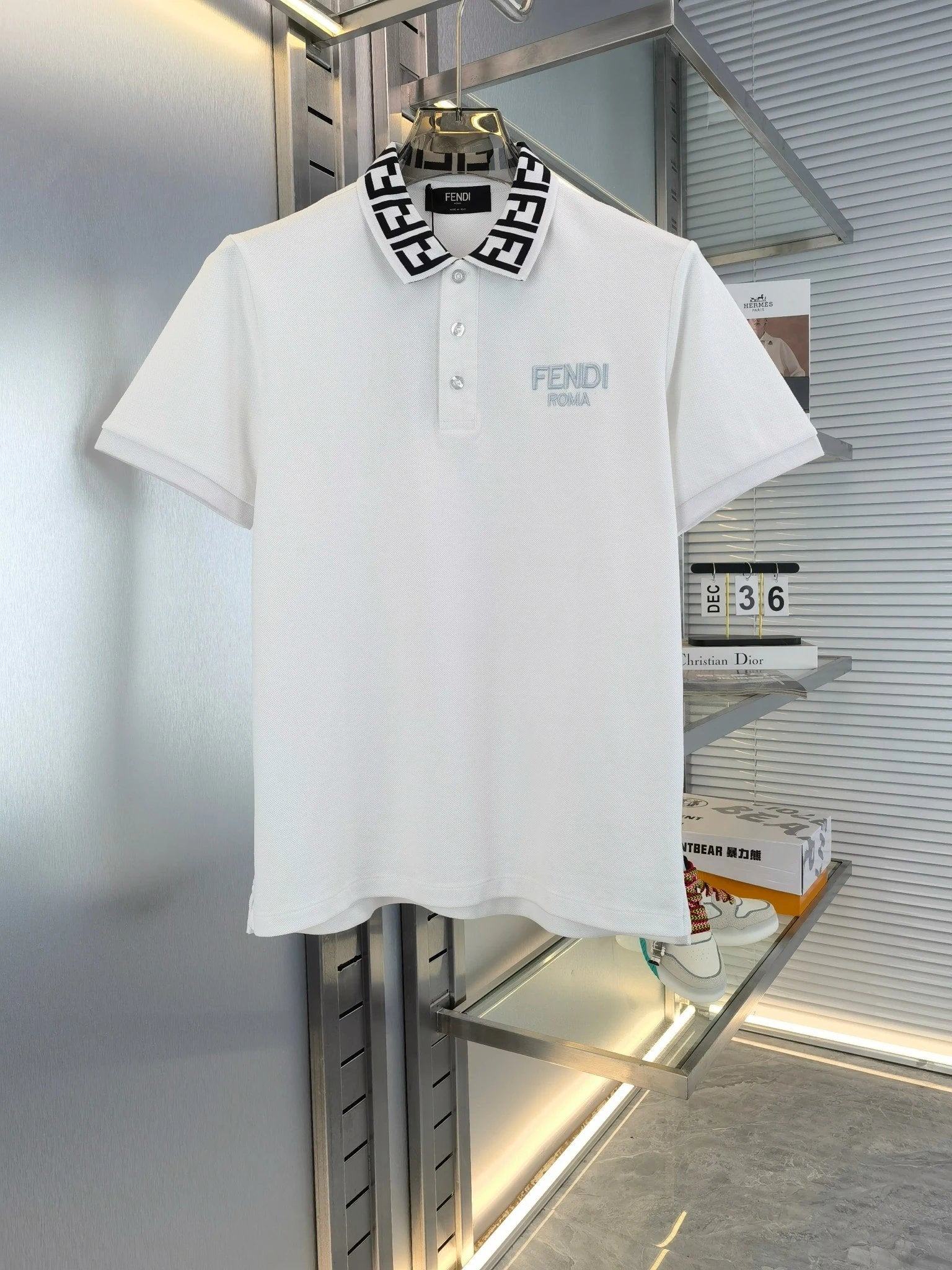 FENDI T-shirt Chest Letters logo Embroidery POLO Shirt Lapel Short Sleeve25ss New Unisex Summer Short Sleeve OS Loose T Business Half Sleeve Shirt Plus Size T-Shirt