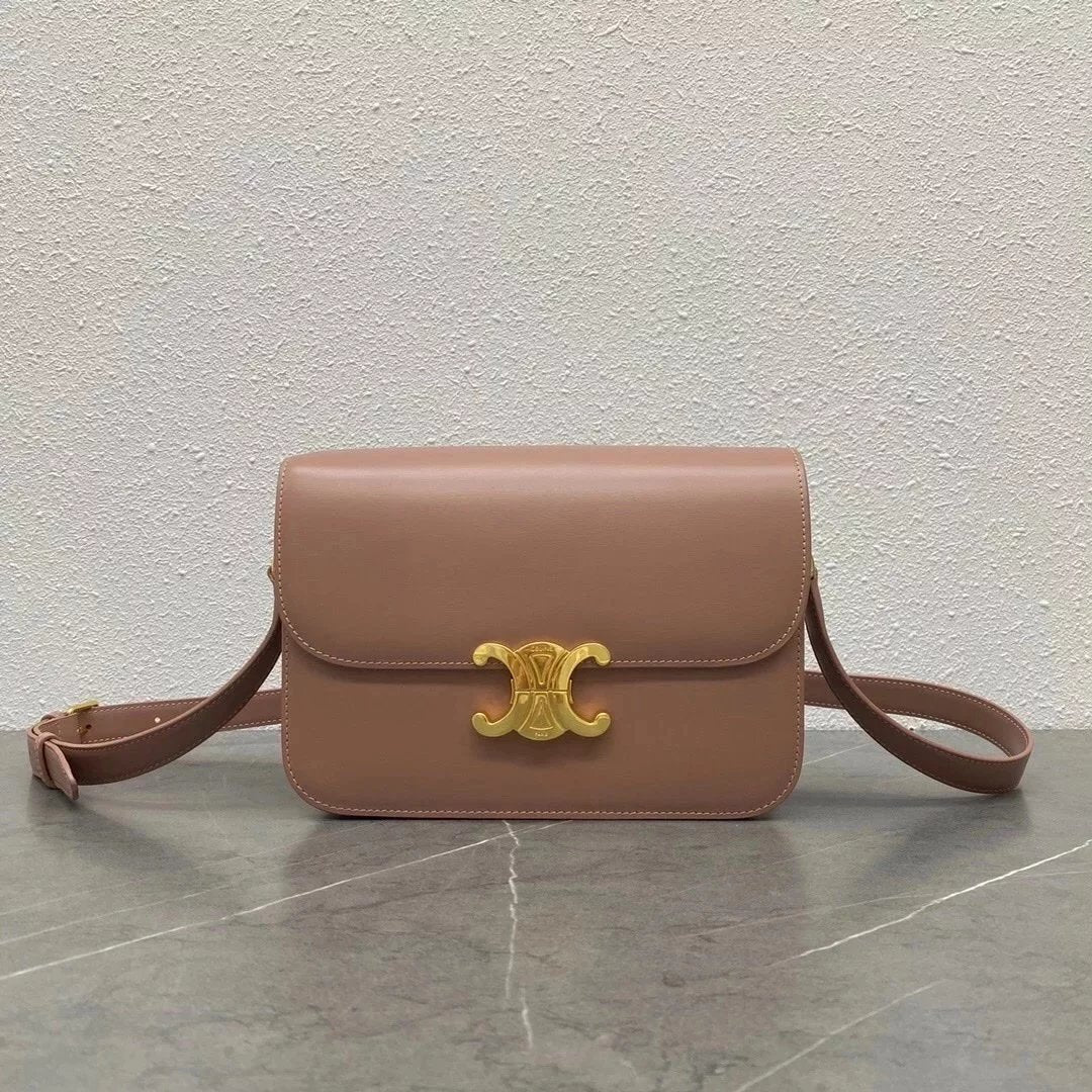 Celine women's bag Top version 【Surrogate Shopping Edition】Teen Arc De Triomphe Crossbody Bag New BOX Bag18.5cm Small Size2023New Cherry Blossom Pink Arc De Triomphe Women's Bag Square Bag mininano Retro Gold Buckle Shoulder Crossbody Bag Arc De Triomphe