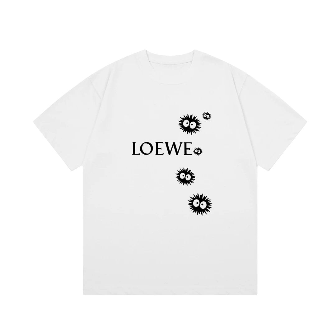 LOEWE T-shirt Puff Ball Letter Print on Chest logo round Neck Short Sleeve25ss New Pure Cotton Unisex Style T T-shirt OS Loose Fit Base Shirt Short Sleeve Top T-Shirt